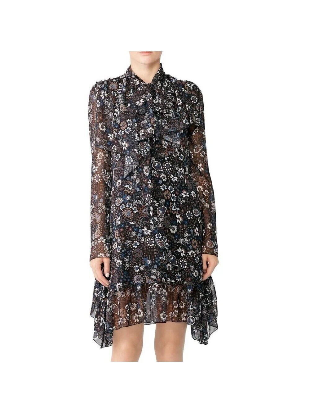 See by Chloe Paisley Sheer Long Sleeve Dress